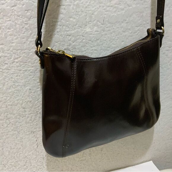 Monsac Purse Dark Brown Patent Shiny leather shoulder bag small - Picture 3 of 13